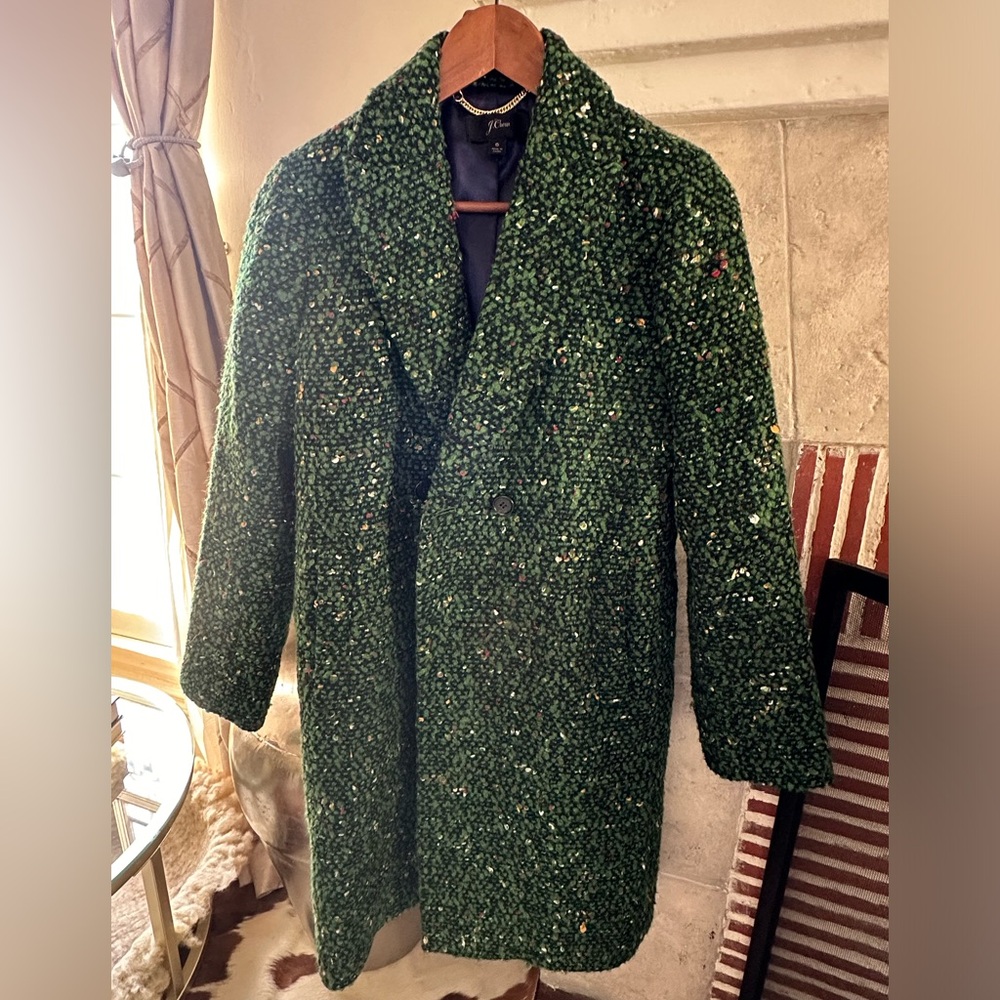 J. Crew Daphne Tweed Topcoat Green Size 6
